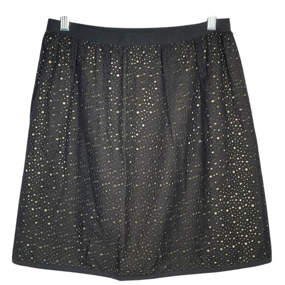 Lida Baday Black Eyelet Overlay Pleated Mini Skirt Size 4 Designer Quiet-Luxury - Picture 4 of 14